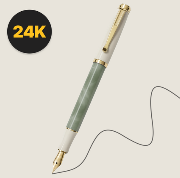 A Forest Green Penora 02 fountain pen with an ivory cap and gold trim